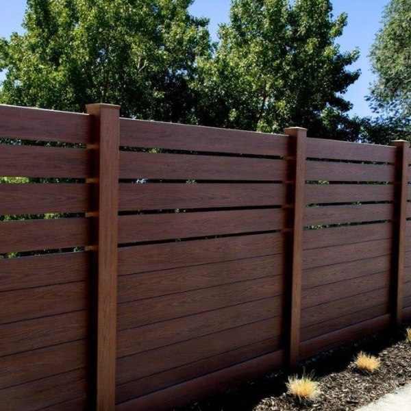 Installed Fence In Spokane - Dark Walnut Horizontal Vinyl Privacy