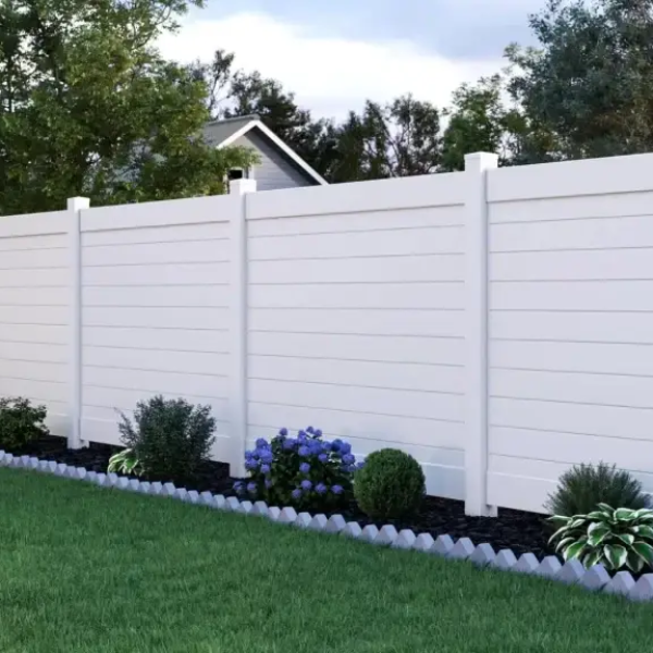 Spokane Backyard with Installed Modern Horizontal White Privacy Fence