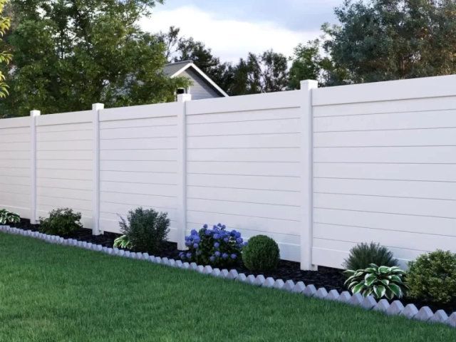 Spokane Backyard with Installed Modern Horizontal White Privacy Fence