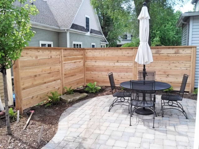 Cedat Horizontal Fence in Spokane WA Backyard Patio Area